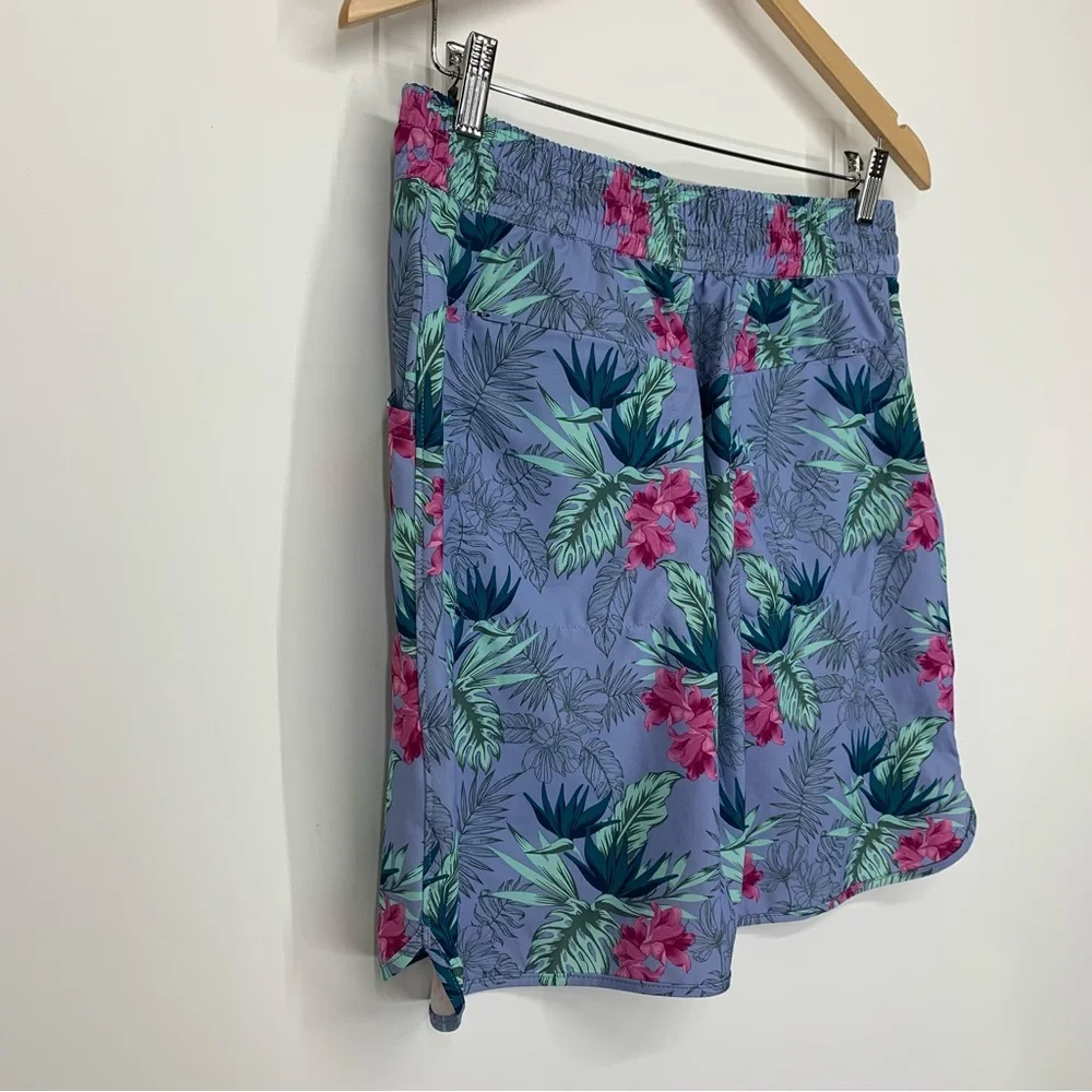 Duluth Trading Co Blue Green & Pink Tropical Palm Pull On Swim Skirt Cover Up